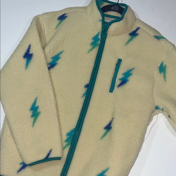 Old Navy Cream Fleece Jacket with Blue and Green Lightning - Picture 1 of 9